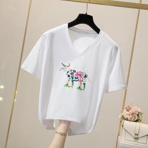 2021 Fashion Floral Print Female Summer T-shirt White Cotton Women Tshirts Casual Harajuku T Shirt Femme Pink Loose Top