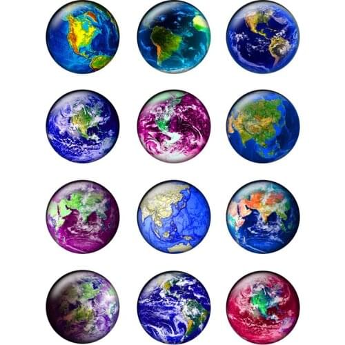 24pcs/lot Earth Planet Globe Pattern Glass Cabochons 10mm 12mm 20mm 25mm Flat Back DIY Jewelry Making Findings & Components T155