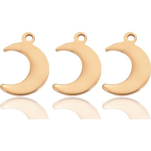 50Pcs 11*16mm Gold Tone Stainless Steel Moon charm jewelry makings DIY Craft Pendant