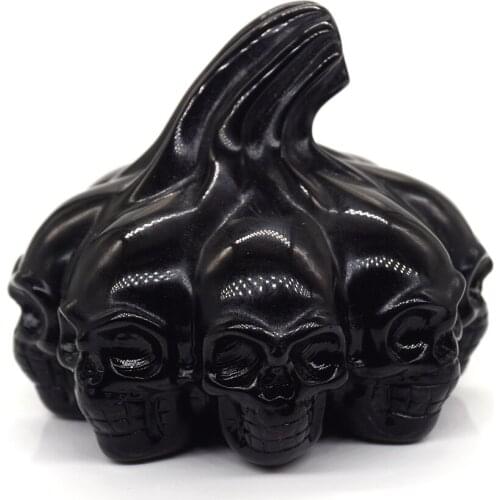 8 Faces Skull Pumpkin Statue Natural Stone Black Obsidian Halloween Home Decorative Healing Crystal Witchcraft Craft Sculptures