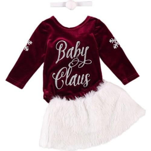 3Pcs Christmas Clothes Sets Toddler Baby Girls Long Sleeve Letter Print Bodysuits+Tutu Skirts+Headband Newborn Warm Outfits
