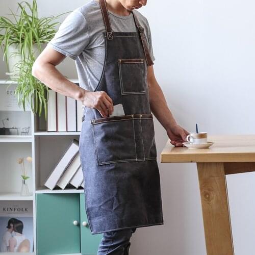 Apron Kitchen Vintage Hairdresser Aprons for Men Adjustable Aprons for Woman with Tool Pockets