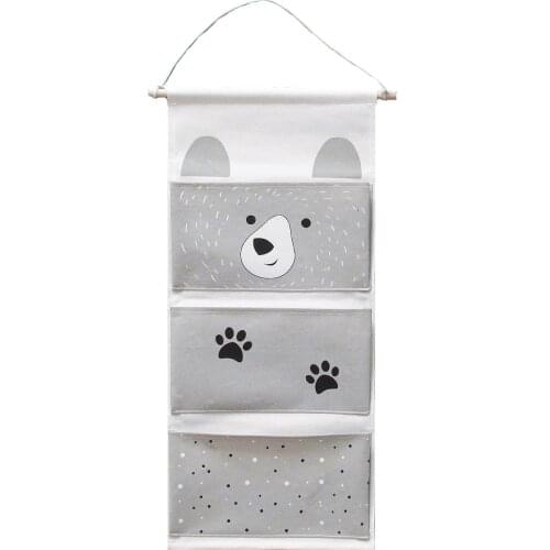 Cute Bear Canvas Hanging Storage Bag 3 Pockets Wall Mounted Home Wall Door Wardrobe Closet Hang Bag sundries Tidy Organizer 1PC