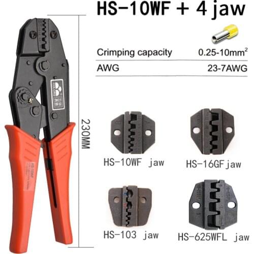 HS-10WF/625WFL/16GF crimping pliers for insulated non-insulated ferrules tube terminals self-adjusting 0.25-10mm2 23-7AWG TOOLS