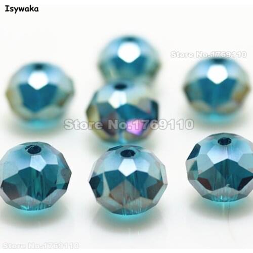 Isywaka Green Blue Color 8*10mm 70pcs Rondelle Austria faceted Crystal Glass Bead Loose Spacer Round Beads for DIY Making