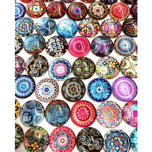 Jiangzimei 20pcs Mandala Bandanna Flower Buddhism Zen PictGlass cabochon for DIY bracelet Necklace Earrings keyring 20mm