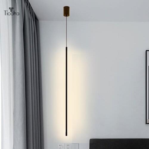 Tiooka Nordic LED Hanging Lights Minimalism Line lights 60/80/100/140cm Long Pendant Light for Bedside TV Background Bar Aisle