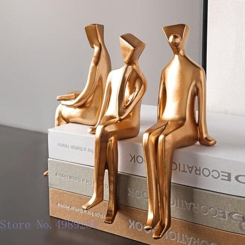 Creative Resin Golden Figure Ornaments Abstract Sculpture Bubble Gum Golden Man Handicraft Furnishings Modern Home Decoration