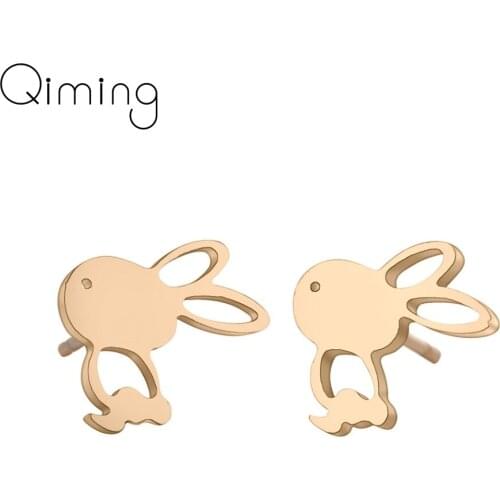 Tiny Animal Rabbit Earrings For Women Fashion Jewelry Accessories Gold Metal Children Baby Gift Stud Earring Girls