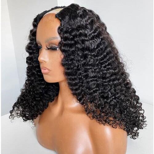 Funmi Curly U Part Wig 180% Density Human Hair Brazilian Remy Hair 1*4'' U Part Wig Kinky Curly For Woman Middle/Left/Right Part