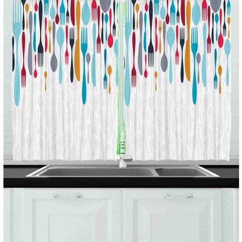 Kitchen Decor Cutlery Background Gourmet Knife Fork Spoon Curtains for Bedroom Home Window Treatments Curtains for Living Room