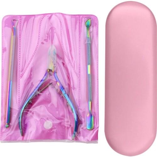 3pcs/box Rainbow Stainless Steel Cuticle Remover Pusher Scissor Nail Tools Set Dual-ended Dead Skin Push Nipper Clipper 3pcs