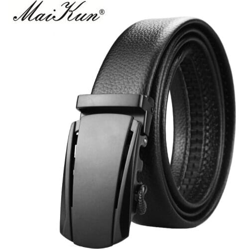 Maikun Designer PU Leather Belts for Men High Quality Luxury Brand Automatic Ratchet Buckle Belt for Jeans 110cm-130cm Length
