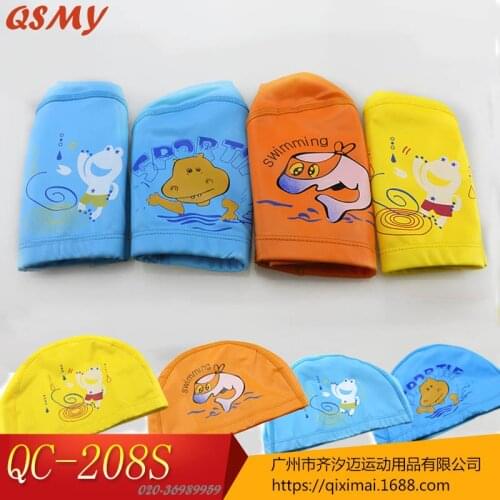 Cute cartoon Elastic Waterproof PU Fabric Protect Ears Long Hair Sports Swim Pool Hat Kids Swimming Cap Free size for children
