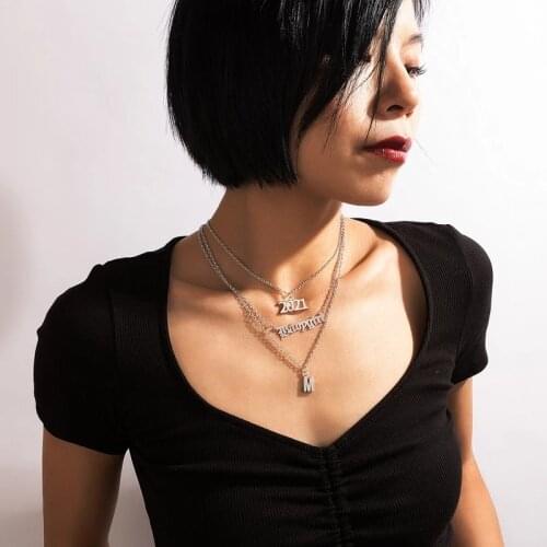 HuangTang Multilayer Letter M Pendant Necklace for Women Boho Silver Color Alloy Metal Necklace 2021 Trendy Jewelry Party Collar