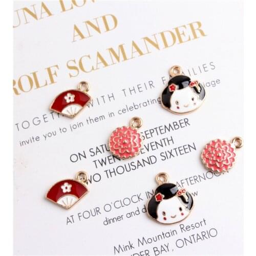 10Pcs/Lot Fashion Enamel Charms Gift Fan&Wreath&Japanese Geisha Alloy Pendant Bracelet Necklace Jewelry Accessories DIY Craft