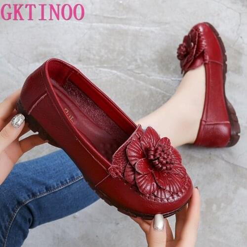 GKTINOO Women Shoes Handmade Loafers Women Flats Genuine Leather Shoes Flat Women Moccasins Soft Bottom Ladies Shoes Plus Size