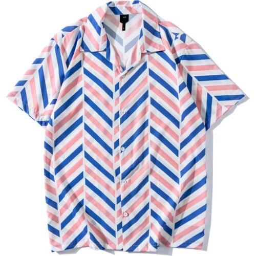 Men Casual Street Striped Printed Short Sleeve Shirt Button Up Hawaii Beach Fashion Harujuku Shirts for Men Summer Mens Clothing