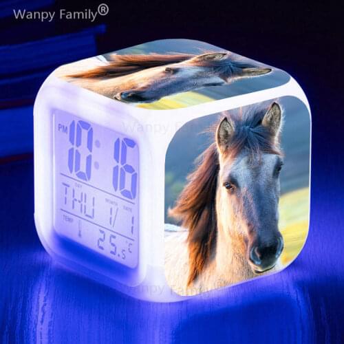Horse Alarm Clock 7 Color Glowing Digital Alarm Clock LED Big screen Display Time Date Multifunctio Touch Sensing Clock