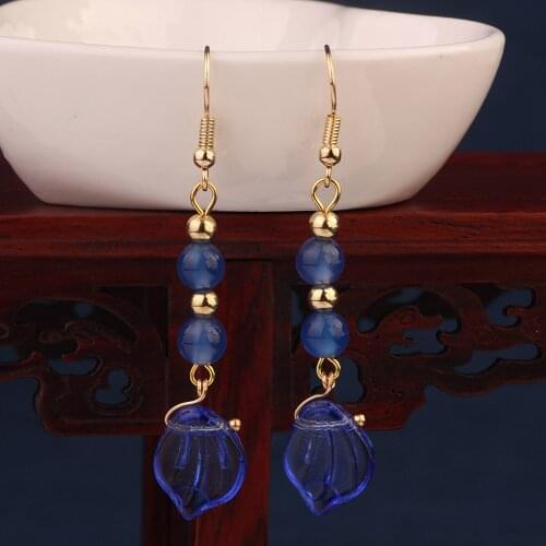 New Ethnic blue long drop earrings Vintage fashion leaf simple pendant earrings for women jewelry wholesale