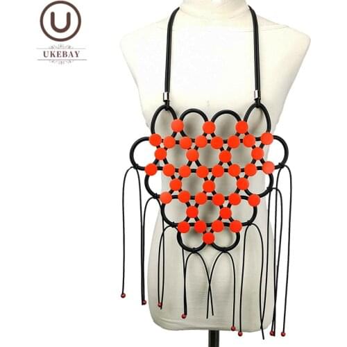 UKEBAY New Designer Handmade Pendant Necklace Women Big Sweater Chains Complicated Design Wood Accessories Jewelry Big Necklaces