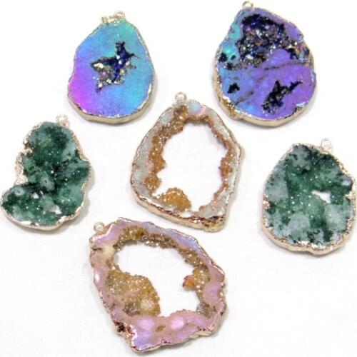 Wholesale Titanium Crystal Druzy Quartz Quartz Geode stone Irregular shape pendant crystal for diy jewelry making necklace 6pcs