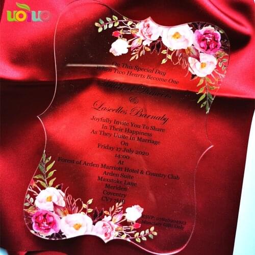 Print flower Wedding Invitations Cards clear acrylic card Crafts Invitation Cards For Wedding