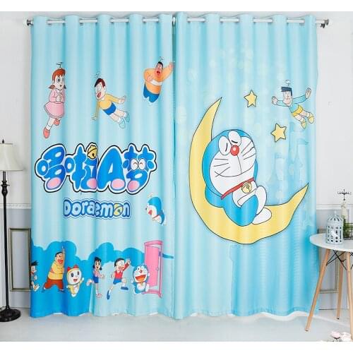 Custom Window Curtains for Living Room Bedroom Nursery Kids Children Room Window Tulle Sheer Drapes Doraemon Blue