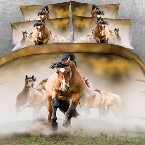 Royal Linen Source 6 Parts Per Set Bay Stallion leading his Mares 3d Hd Animal bedding set Horse bed sheet set