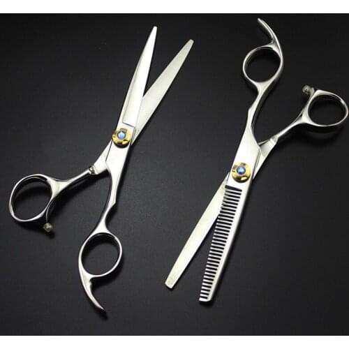 Professional Japan 440c steel 6 '' gem hair scissors haircut cutting barber makas scissor thinning shears hairdressing scissors