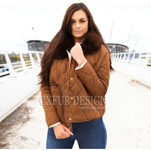 CX-G-D-02A Winter Warm Plus Size Ladies Down Jackets with Real Fox Fur Collar