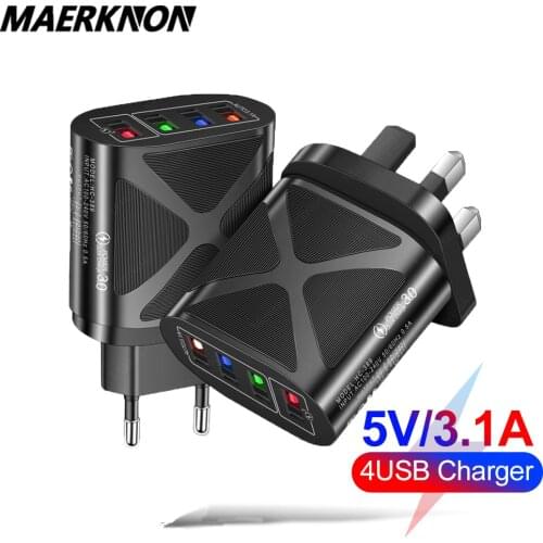 48W USB Charger 4 Port Quick Charge QC 3.0 Wall Travel Phone Fast Charging For Samsung Xiaomi mi 11 EU US UK Plug Adapter