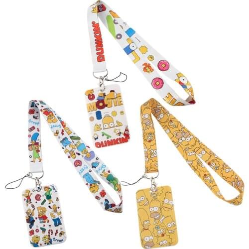 ER564 Cartoon Pattern Donuts Lanyard Card Holder Student Hanging Neck Mobile Phone Lanyard Badge Subway Access Card Holder