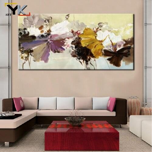 Modern Abstract Hand Painted Flowers Oil Painting on Canvas Posters and Prints Cuadro Wall Art Pictures For Living Room