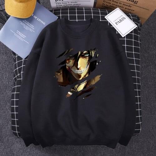 Attack on Titan Shingeki No Kyojin Print Hoodie Mens 2021 Fleece Sweatshirts Autumn Spring Fleece Graphic Streetwear Black Hoody