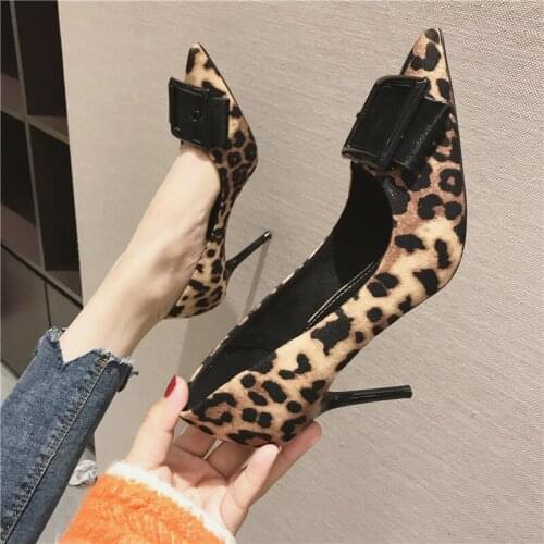 Rimocy sexy ladies pointed toe leopard pumps 2019 spring feshion thin high heels slip on party wedding shoes woman sandals mujer