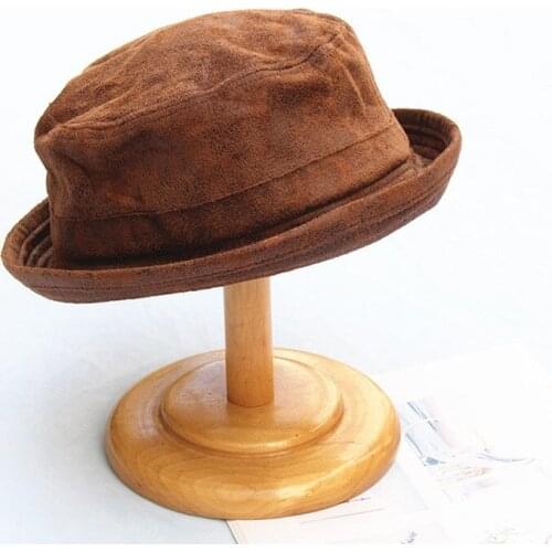 Vintage women casual faux leather bucket hats Thick warm Fisherman hats panama gorros FUFAN088