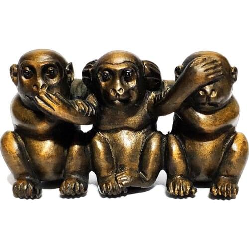 Y7185 - 2" Hand Carved Japanese Boxwood Netsuke Figurine Carving: 3 No Evil Wise Monkeys