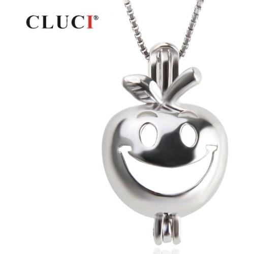 CLUCI Funny 925 Sterling Silver Apple Cage Pendant Women Smiling Apple Face Pendant Cartoon Charms Pendant Silver 925 SC331SB