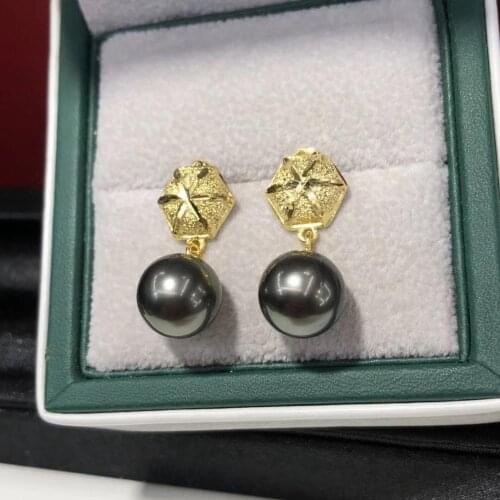 D527 Pearl Earrings Fine Jewelry 925 Sterling Silver Round 8-9mm Fresh Water Peacock Green Black Pearls Stud Earrings for Women