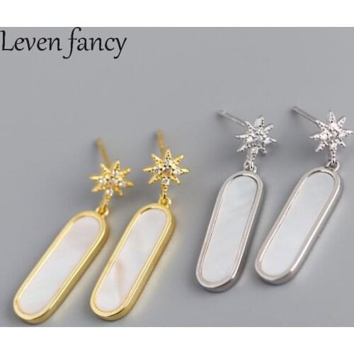 Light Luxury Gold White Mother of Pearl Abalone Shell Drop Earrings Ins Fashion OL CZ Star 925 Sterling Silver Dangle Earrings