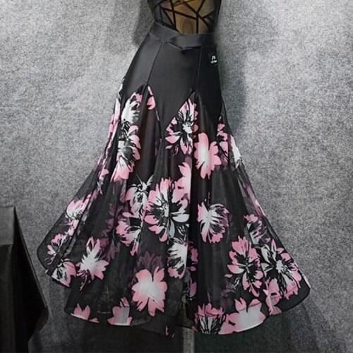 Ballroom Dance Skirts For Women Mesh Digital Print Skirt Spanish Flamenco Waltz Dancing Clothes Ladies Performance Wear DN4024
