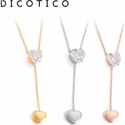 Long Chain Necklace For Women Stainless Steel Heart Zircon Women Collar Choker Femme Romantic Wedding Necklace Jewelry Accessory
