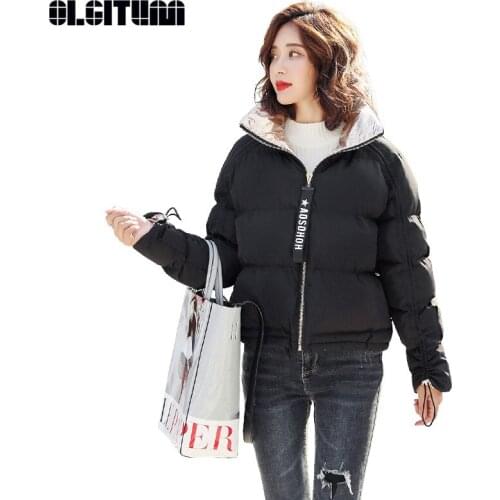 New Winter Women Fashion Letter Belt Zipper Cotton Coat Women 2020 M-XL Fashion Bright Color Short Warm Outwear Casaco