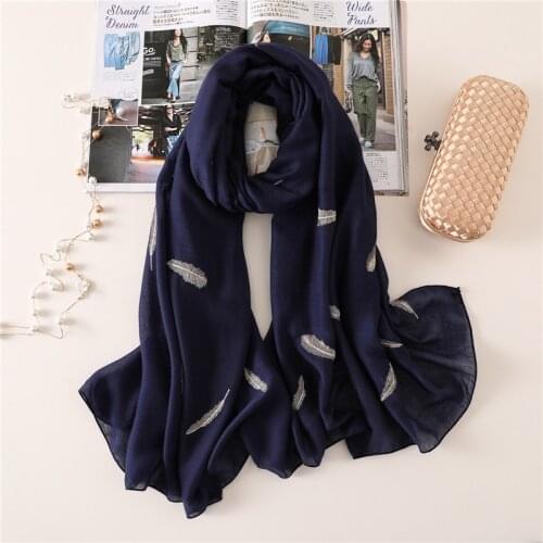 2020 women scarf fashion Embroider Feather cotton winter scarves for lady shawls and wraps pashmina warm long size stoles hijab