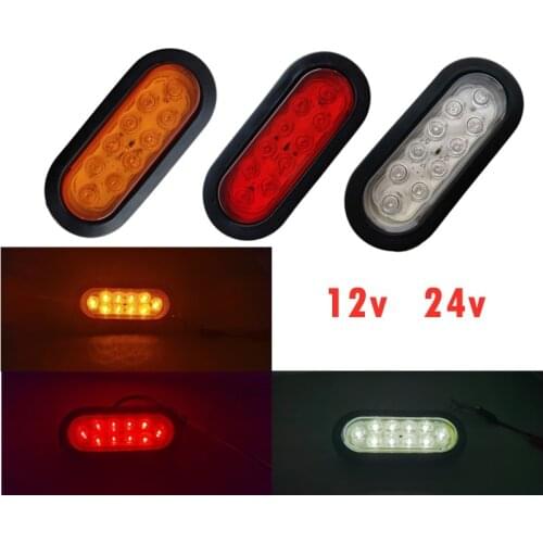 2X 24v 12V 6" Oval LED Trailer lights Truck Lorry Bus Turn Stop Brake lights 10 diode turn lamp external Light + Rubber grommet