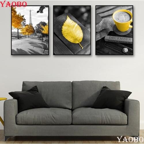 3pcs/set diy diamond embroidery Yellow Leaf Poster 5d diamond painting Paris Tower diamond mosaic rhinestones icon cross-stitch