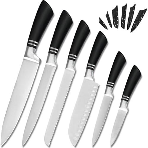6 Pcs Stainless Steel Knife Kitchen Knife Set Gift Covers Sheath Tools Paring Utility Santoku Slicing Bread Chef Cooking Knife