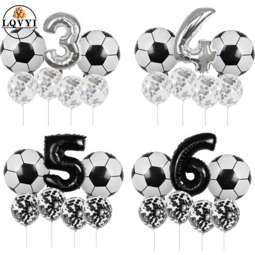 7Pcs Helium Foil Globos Football Balloons Birthday Party Decorations Kids Boy World Cup Digit Number Ball Soccer Party Supplies