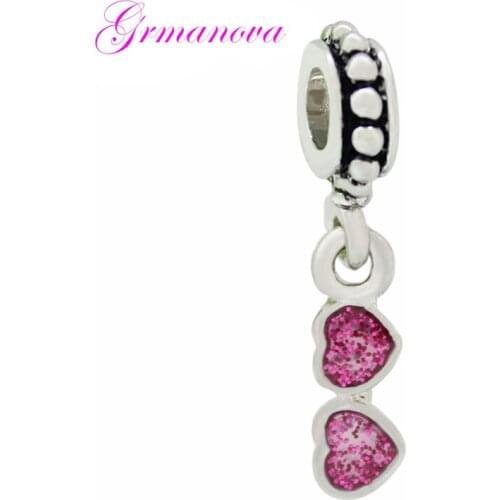 Classic fashion red enamel female glasses pendant charm beads DIY handmade jewelry amulet Fit Pandora Bracelet Necklace